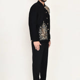 Black Polyester Sherwani Set