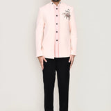 Light Pastel Pink Suit Set Polyester With Open Prince Coat