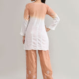 White And Brown Cotton Chikankari Suit Set