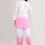 White And Pink Cotton Chikankari Suit Set