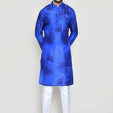 Royal Blue Cotton Silk Kurta Set With Floral Print