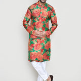 Green Silk Floral Printed Kurta Set
