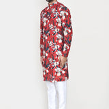Red Rayon Kurta Set With Digital Printed