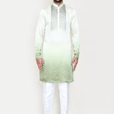 Cream To Green Gradient Satin Silk Kurta Set