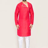 Red Art Silk Plain Kurta Set