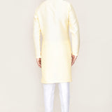 Soft Yellow Art Silk Kurta Set With Designer Neck
