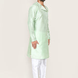 Soft Pistachio Green Art Silk Kurta Set With Designer Neck