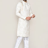 Cream Jacquard Silk Kurta Set