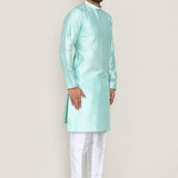 Light Cyan Jacquard Silk Kurta Set