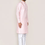 Soft Pink Silk Kurta Set With Boat Neck