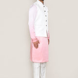 White To Pink Gradient Art Silk Kurta Set With Cotton Jacket