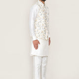 White Art Silk Kurta Set With Thread Work Jacket