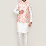 Peach Silk Jacket With Sequins And Threadwork