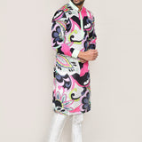 White Satin Silk Printed Kurta Set