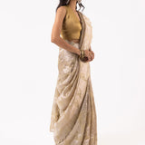Dark Beige Viscose Jacquard Saree With Scallop Border