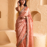 Blush Pink Silk Tissue Saree With Fancy Border