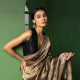 Moonlight Gold Silk Tissue Saree With Fancy Border