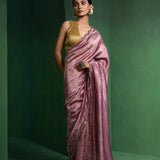 Turkish Rose Pink Chanderi Saree With Zari Stripes