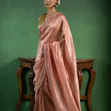 Dusty Pink Chanderi Saree With Zari Stripes