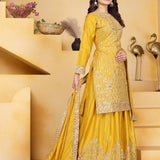 Bright Yellow Embroidered Crepe Sharara Set