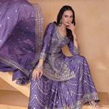 Mauve Purple Silk Embroidered Sharara Set