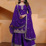 Deep Violet Silk Embroidered Sharara Set