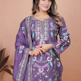 Mauve Purple Floral Embroidered Silk Kurta Set