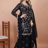 Black Georgette Embroidered Sharara Set