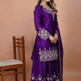 Royal Purple Embroidered Silk Sharara Set