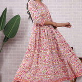 Pink Floral Hand Block Printed Cotton Kurta Set With Dupatta