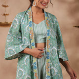 Light Green Cotton Printed Indo-Western Co-Ord Set