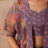 Bluish Grey Organza Floral Printed Indo-Western Co-Ord Set