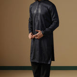 Black Silk Blend Embroidered Kurta