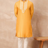 Texas Rose Yellowish Orange Cotton Blend Embroidered Kurta Set