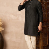 Black Cotton Blend Mirror Work Kurta Set