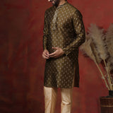 Dirt Brown Dupion Printed Kurta Set