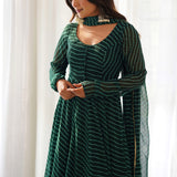 Crayon Green Georgette Leheriya Printed Anarkali Set