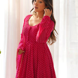 Rani Pink Georgette Leheriya Printed Anarkali Set