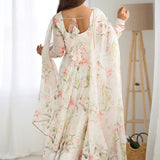 Pearl White Organza Floral Printed Anarkali Set