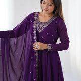 Purple Georgette Embroidered Anarkali Set