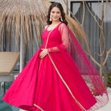 Magenta Pink Chanderi Solid Anarkali Set