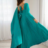 Turquoise Chanderi Embroidered Anarkali Set