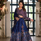 Royal Blue Satin Printed Lehenga Set