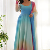 Pale Blue Georgette Ombre Dye Anarkali Set