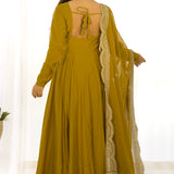 Bright Mehndi Chanderi Solid Pattern Anarkali Set