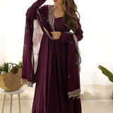Wine Chanderi Solid Pattern Anarkali Set