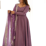 Vintage Purple Chanderi Solid Pattern Anarkali Set