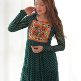 Pine Green Chanderi Leheriya Printed Anarkali Set