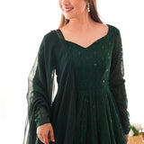 Jungle Green Georgette Embroidered Anarkali Set