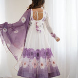 Snow White Organza Floral Printed Anarkali Set